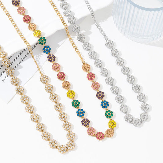 Collier strass fleur