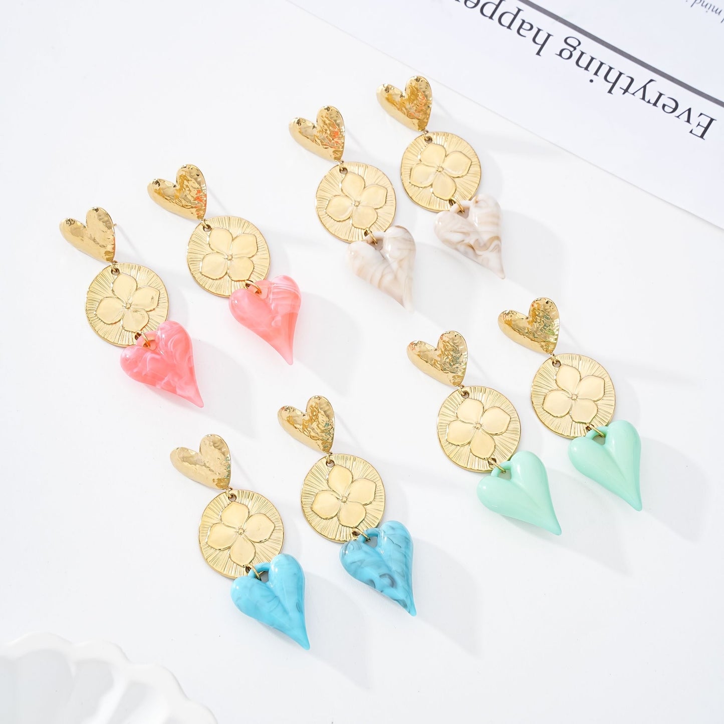 Boucle D’OREILLE cœur FLEUR dispo plusieurs couleurs